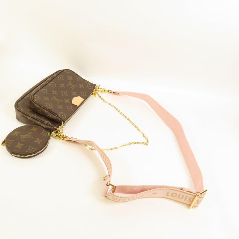 LOUIS VUITTON Monogram Multi Pochette Accessoires金扣手挽肩背兩用袋棕色-5