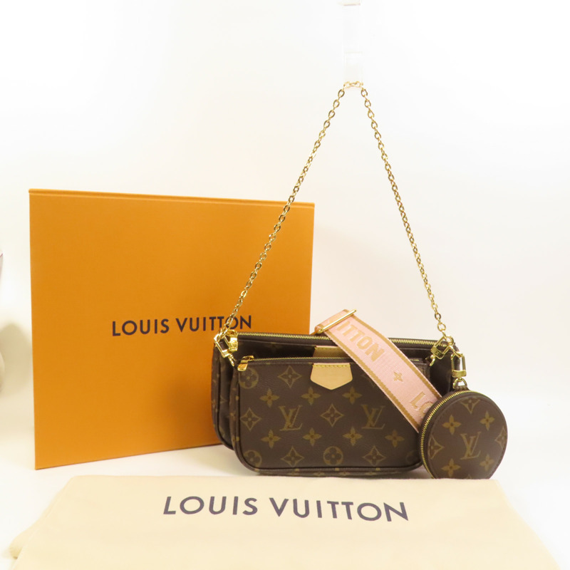 LOUIS VUITTON Monogram Multi Pochette Accessoires金扣手挽肩背兩用袋棕色-10