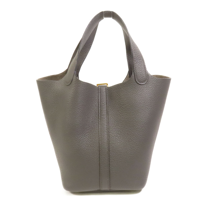 HERMES Clemence皮革Picotin PM金扣手挽袋Gris Meyer-1