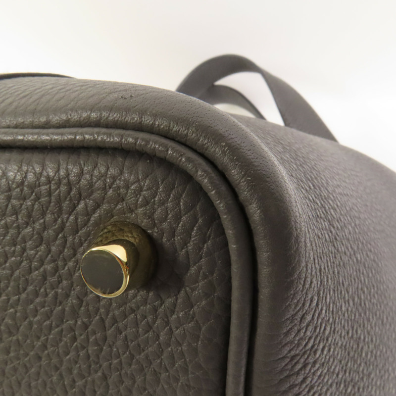HERMES Clemence皮革Picotin PM金扣手挽袋Gris Meyer-11