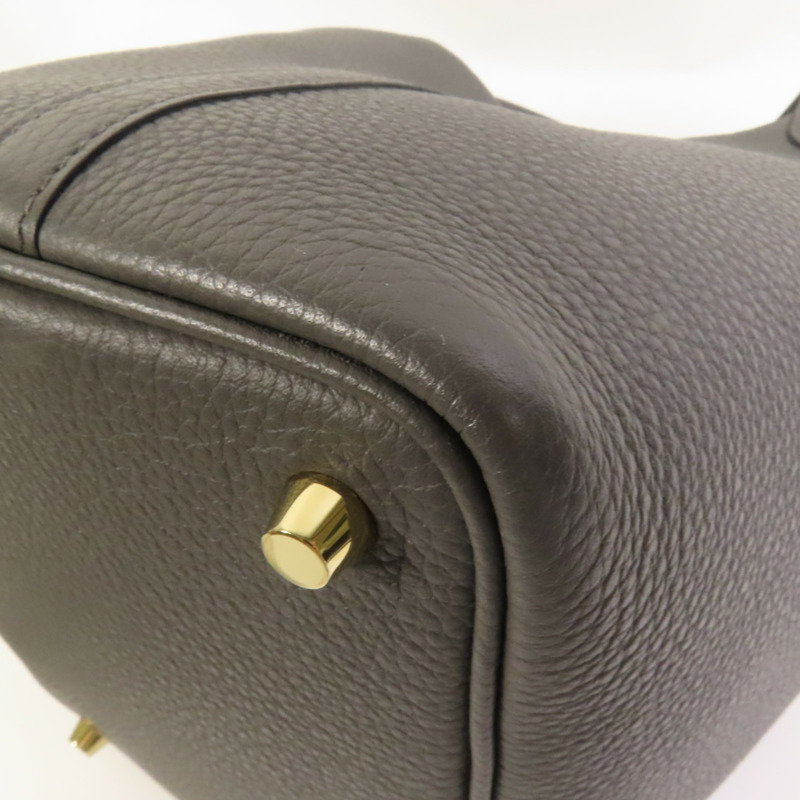 HERMES Clemence皮革Picotin PM金扣手挽袋Gris Meyer-12