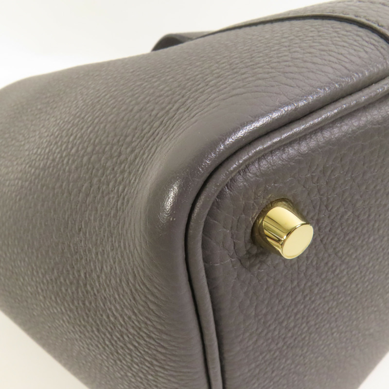 HERMES Clemence皮革Picotin PM金扣手挽袋Gris Meyer-13