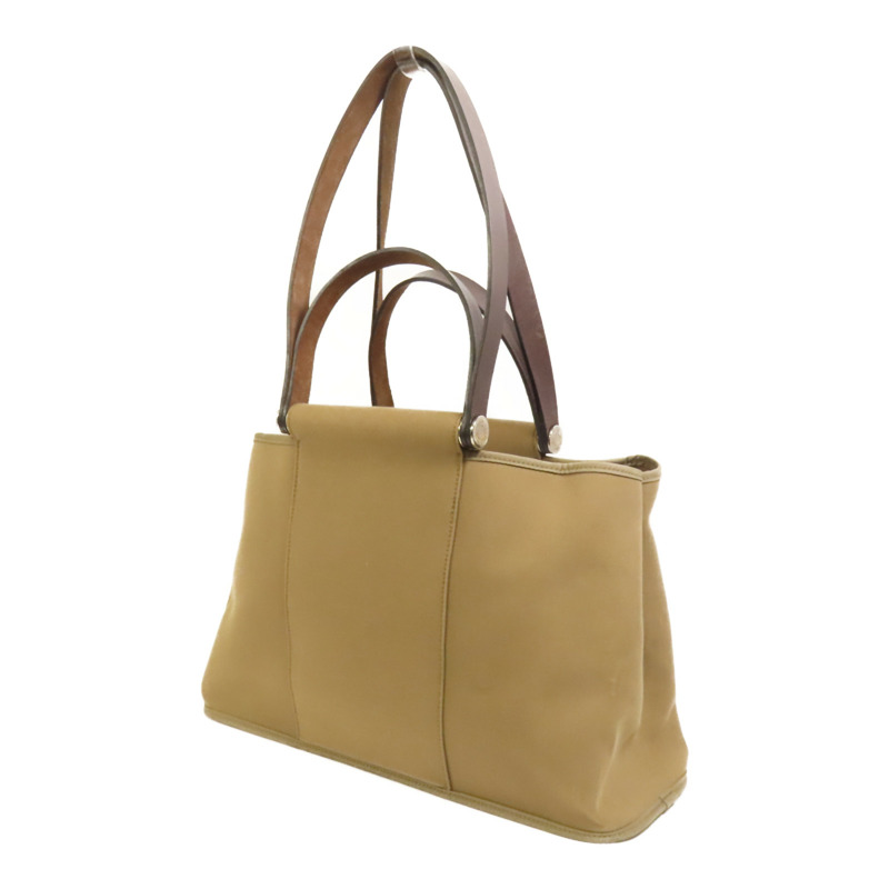 HERMES 帆布Cabag Elan銀扣手挽肩背兩用袋Taupe-2