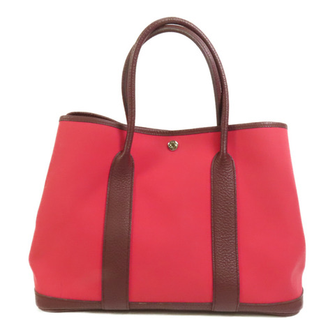 HERMES 帆布Garden Party PM銀扣手挽袋Bordeaux