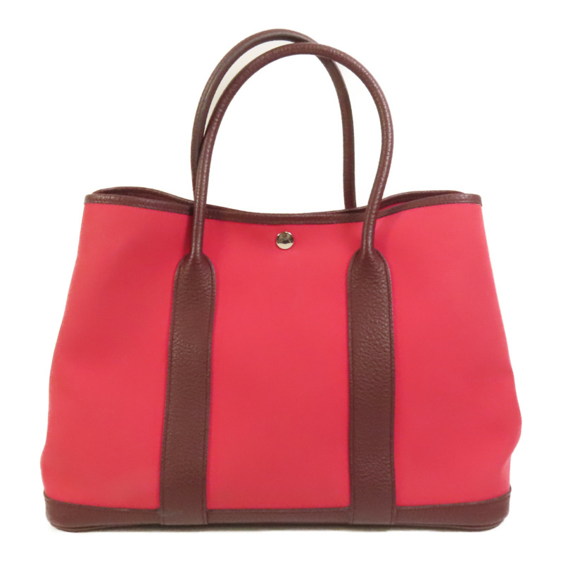 HERMES 帆布Garden Party PM銀扣手挽袋Bordeaux-1