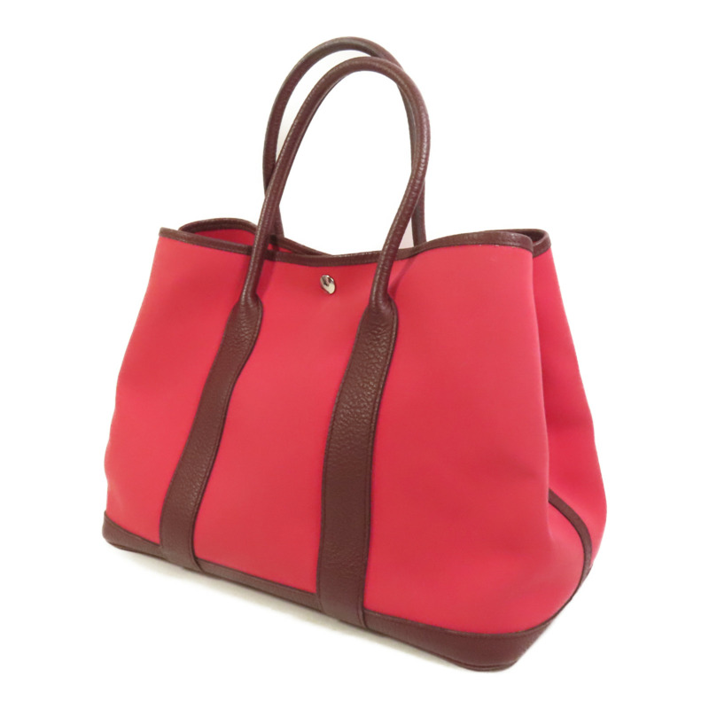 HERMES 帆布Garden Party PM銀扣手挽袋Bordeaux-2