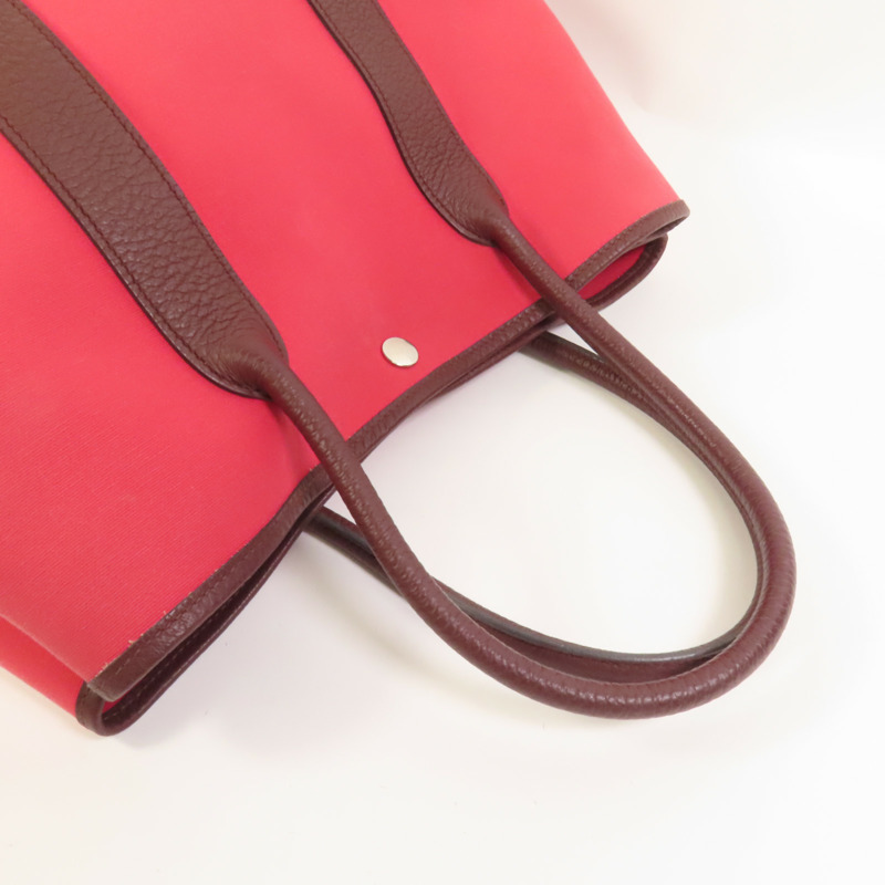 HERMES 帆布Garden Party PM銀扣手挽袋Bordeaux-4