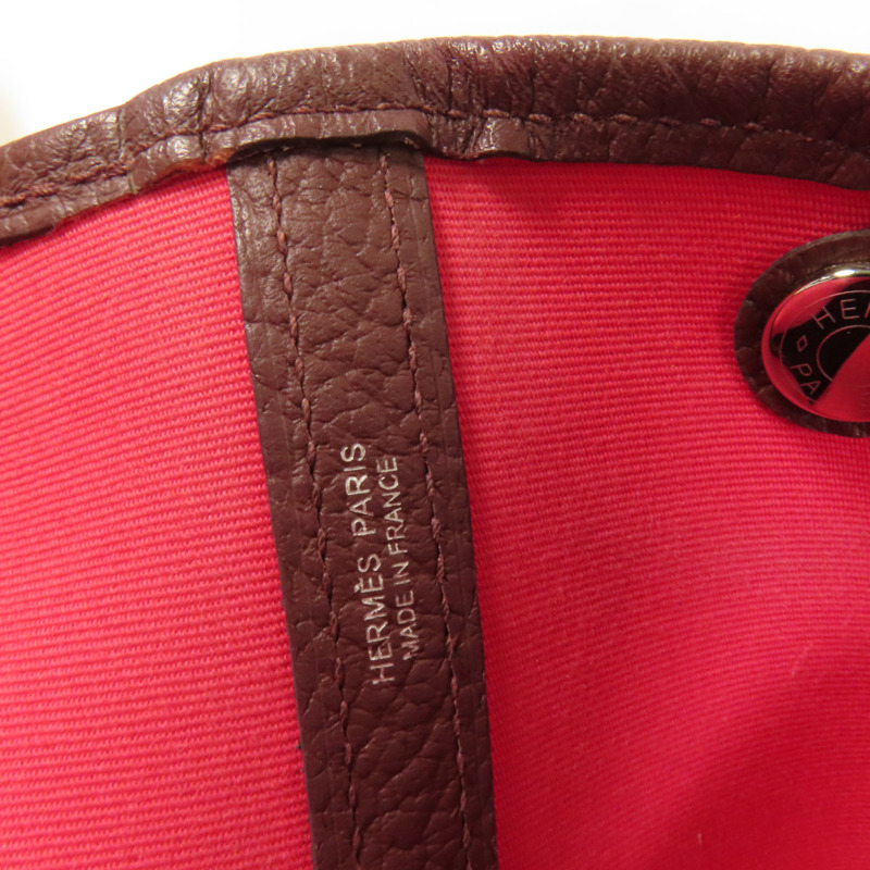 HERMES 帆布Garden Party PM銀扣手挽袋Bordeaux-7