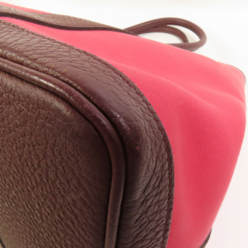 HERMES 帆布Garden Party PM銀扣手挽袋Bordeaux-11