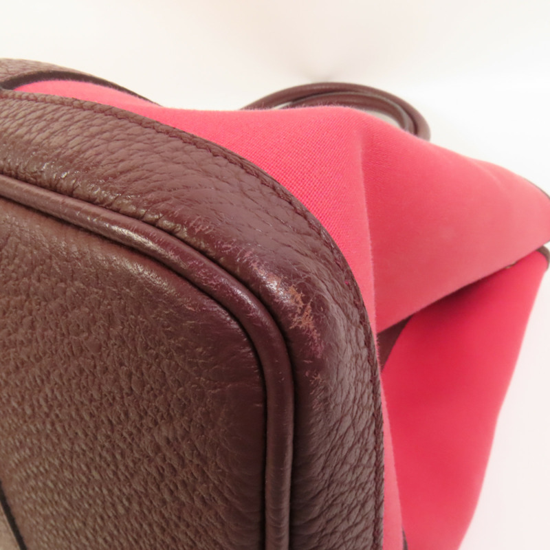 HERMES 帆布Garden Party PM銀扣手挽袋Bordeaux-12