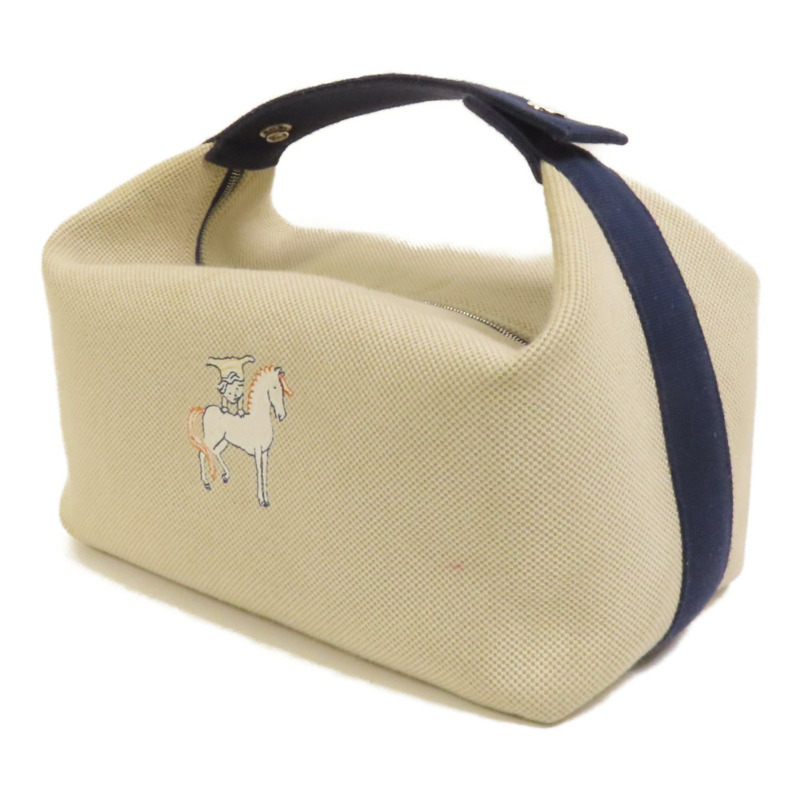 HERMES 帆布Bride A Brac Cabriole GM銀扣手挽袋-2