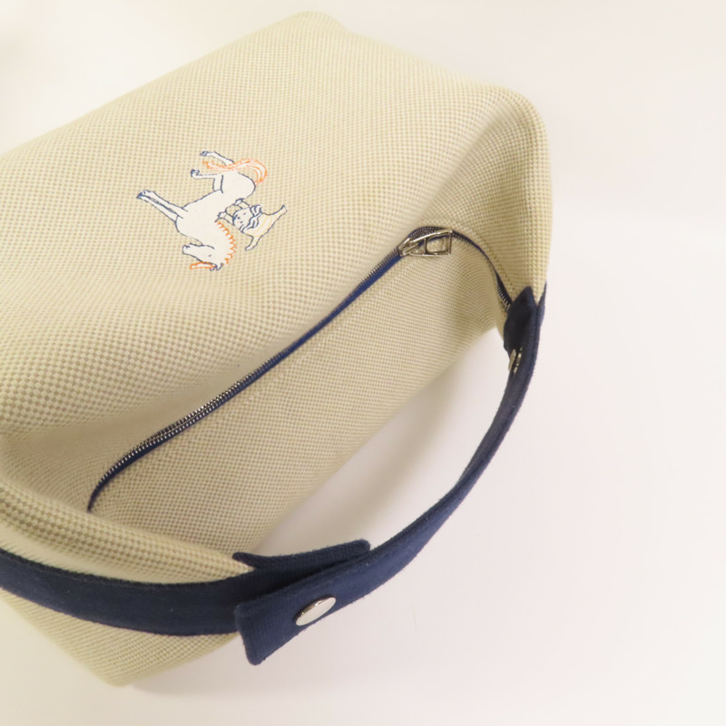 HERMES 帆布Bride A Brac Cabriole GM銀扣手挽袋-4