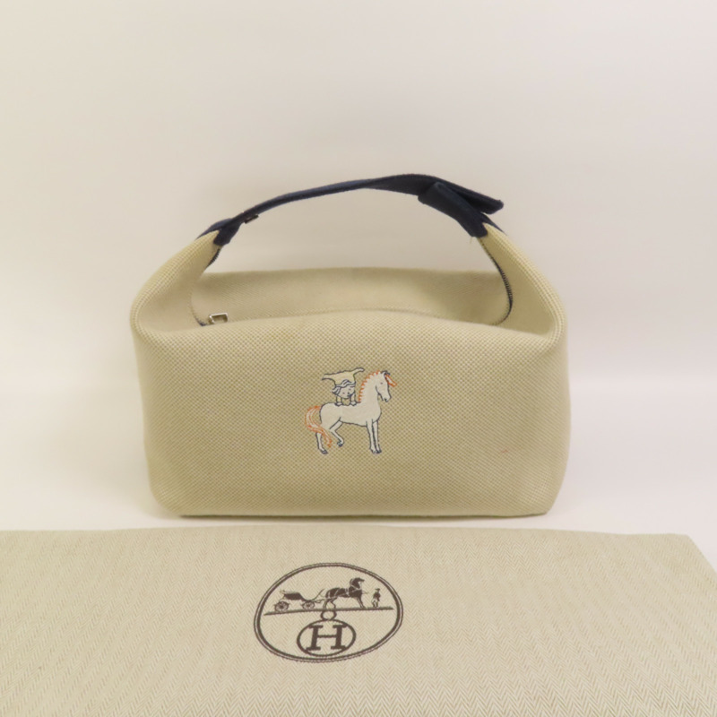 HERMES 帆布Bride A Brac Cabriole GM銀扣手挽袋-8