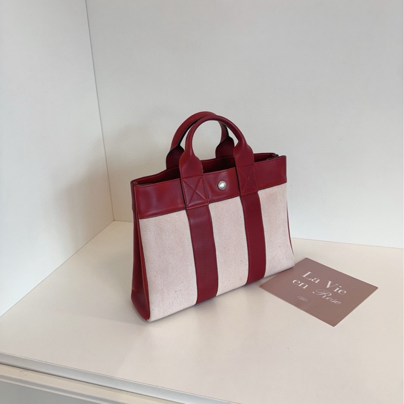 【97新🆕】Hermes 中古波爾多紅帆布拼皮公文手提tote 學院版的花園包 手提包-2