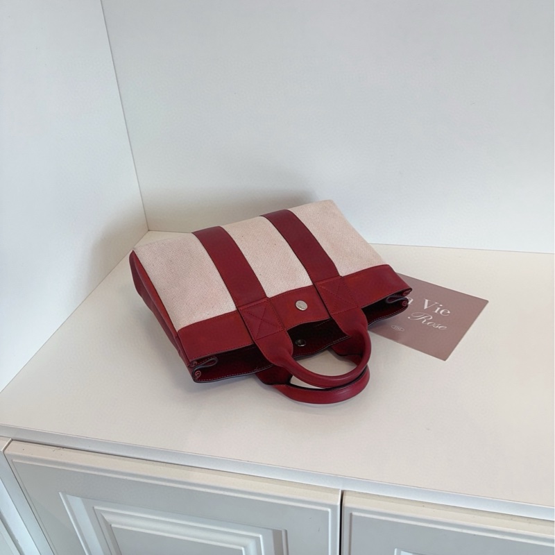 【97新🆕】Hermes 中古波爾多紅帆布拼皮公文手提tote 學院版的花園包 手提包-3