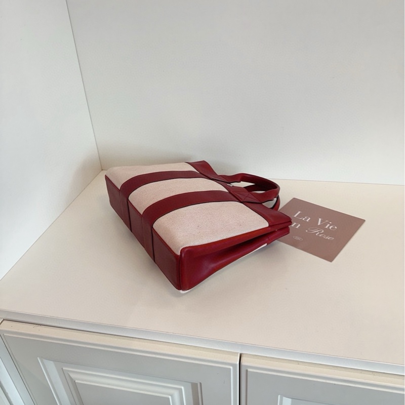 【97新🆕】Hermes 中古波爾多紅帆布拼皮公文手提tote 學院版的花園包 手提包-5