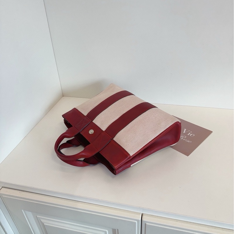 【97新🆕】Hermes 中古波爾多紅帆布拼皮公文手提tote 學院版的花園包 手提包-6