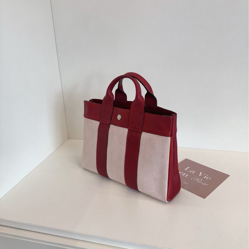 【97新🆕】Hermes 中古波爾多紅帆布拼皮公文手提tote 學院版的花園包 手提包-7