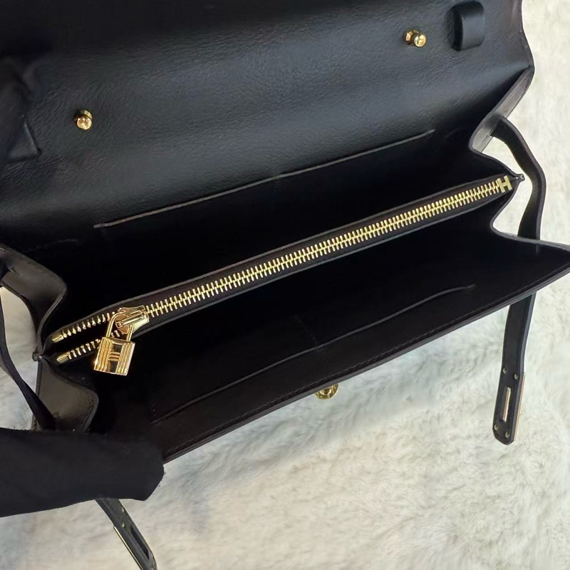 愛馬仕/Hermes Kelly to go 89黑金 Es皮 肩帶款斜挎包 原配肩帶+70cm黑白編織肩帶-7