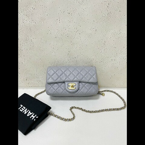 Chanel 21B classic flap mini 灰色金球鏈條包