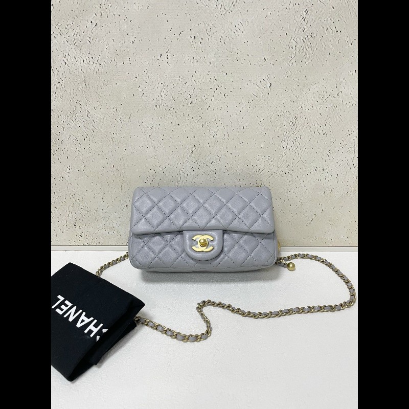 Chanel 21B classic flap mini 灰色金球鏈條包-0