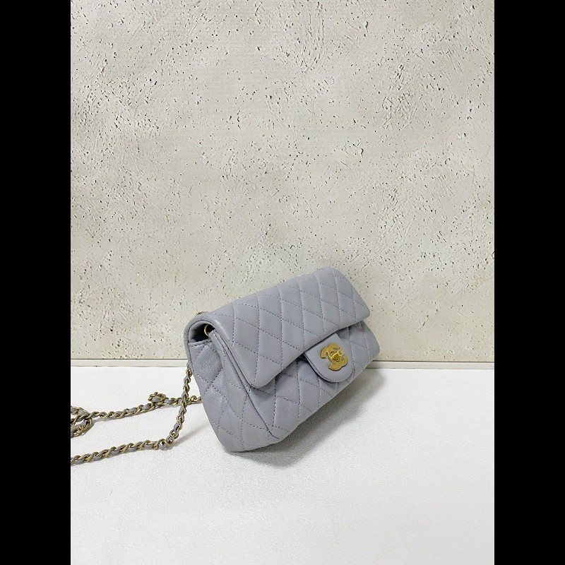 Chanel 21B classic flap mini 灰色金球鏈條包-1