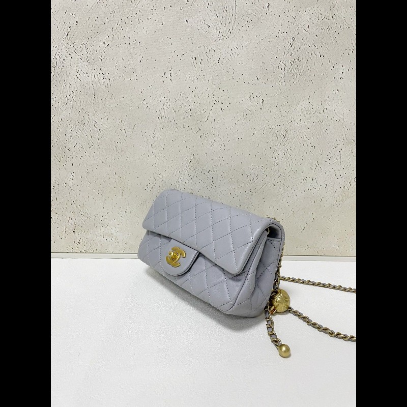 Chanel 21B classic flap mini 灰色金球鏈條包-2