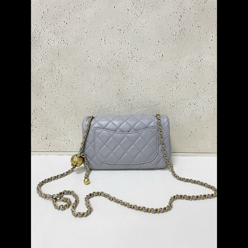 Chanel 21B classic flap mini 灰色金球鏈條包-4