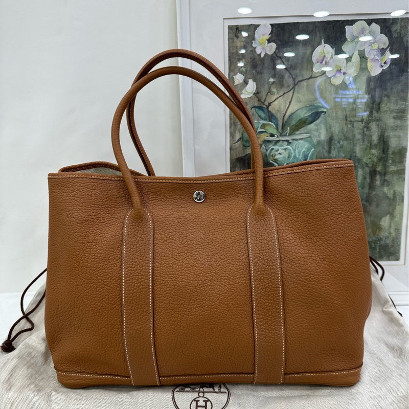 Hermes 愛馬仕 garden party 36 花園36 金棕銀扣 框P-0