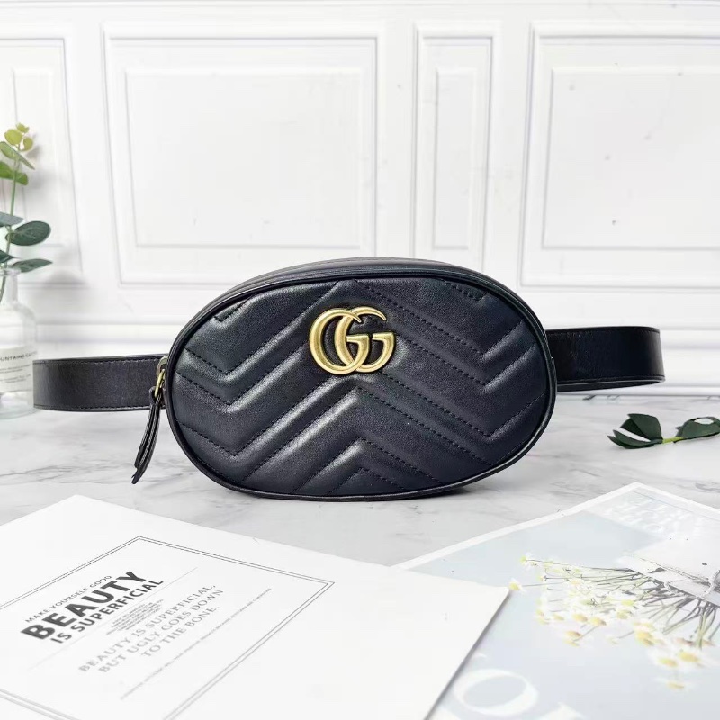GUCCI 馬蒙Marmont系列黑金腰包18×11×5 98新配件塵袋-1