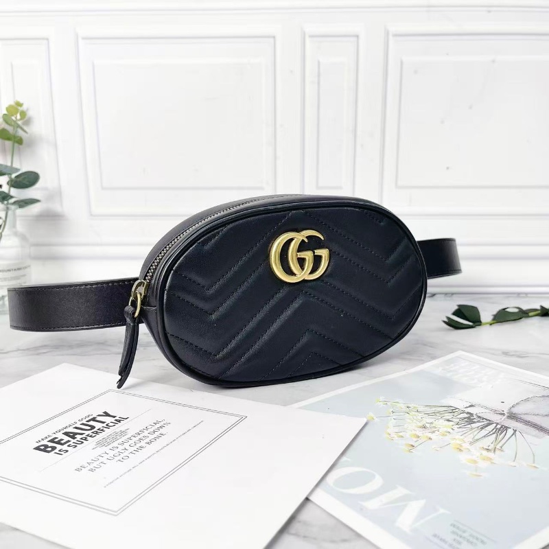 GUCCI 馬蒙Marmont系列黑金腰包18×11×5 98新配件塵袋-3