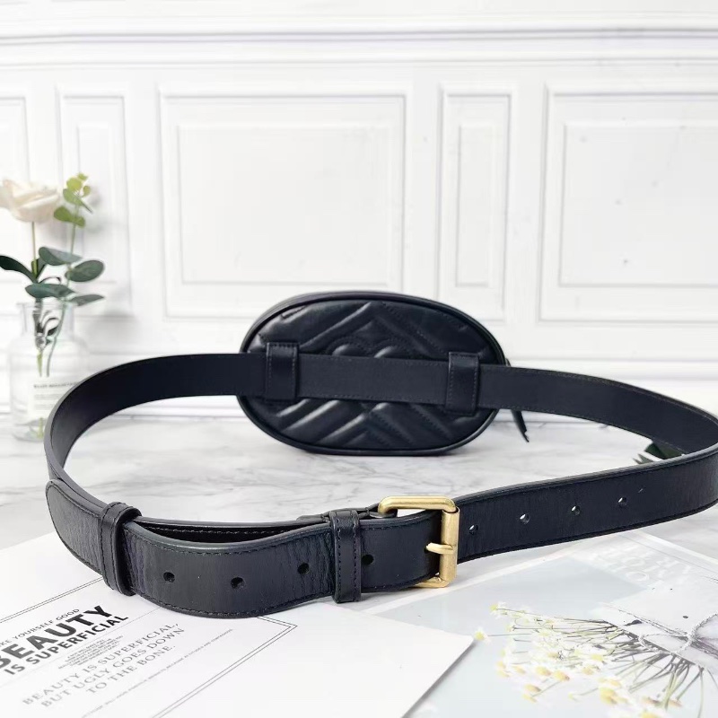 GUCCI 馬蒙Marmont系列黑金腰包18×11×5 98新配件塵袋-5