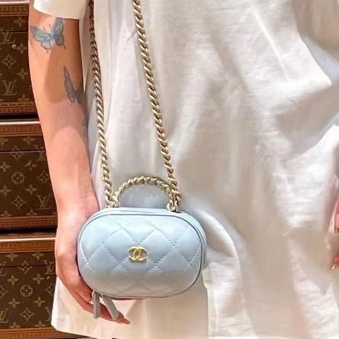 Chanel 22P天藍色膠囊包手提肩背包 9×13.5×8.5 99新配件塵袋