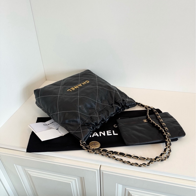 【99新🆕】Chanel  黑金金幣外縫菱格22Bag 芯片款小號垃圾袋 單肩包-3