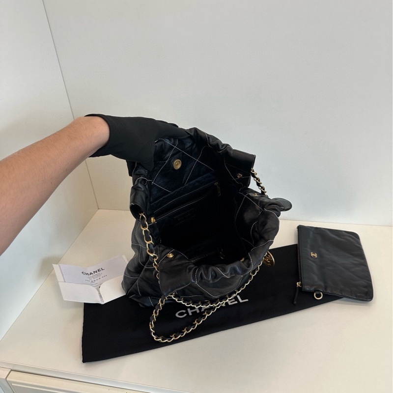 【99新🆕】Chanel  黑金金幣外縫菱格22Bag 芯片款小號垃圾袋 單肩包-7