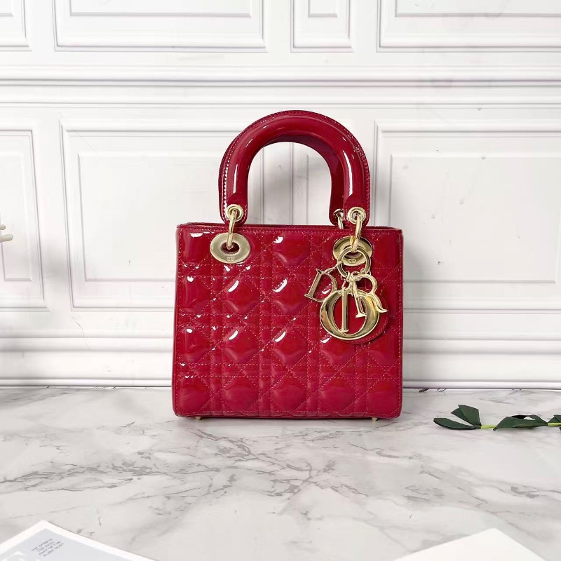 Dior 紅色漆皮金扣四格黛妃包20×17×6 98新配件塵袋-1