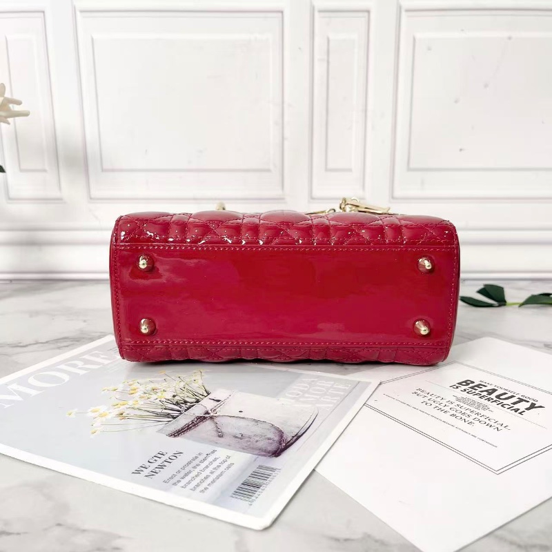 Dior 紅色漆皮金扣四格黛妃包20×17×6 98新配件塵袋-2