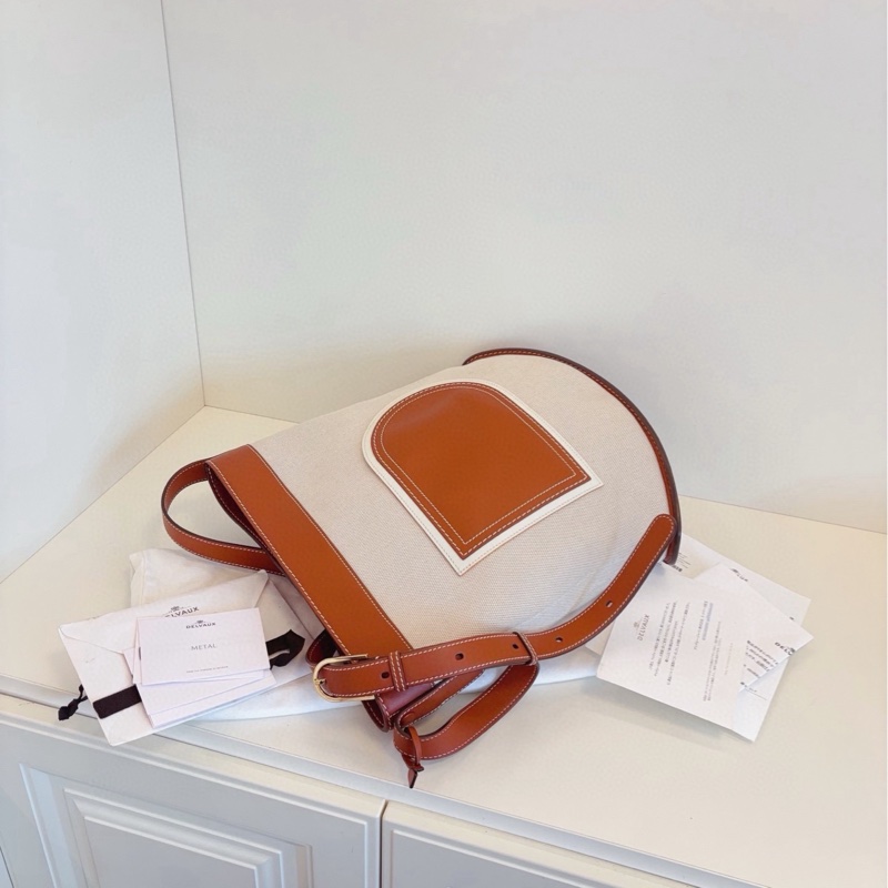 【98新以上🆕】Delvaux  Pin系列 焦糖拼米白帆布菜籃子水桶包 大號-4