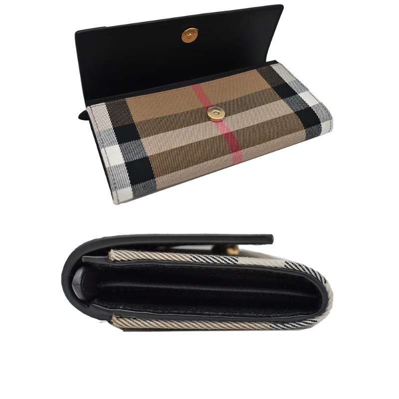 【門市全新現貨】 BURBERRY ChecK 格紋帆布掀蓋長夾(附原廠防塵袋)-1