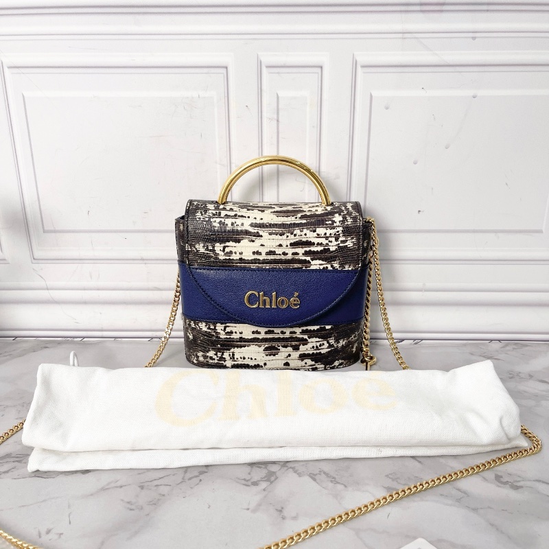 Chloe 藍色by lock蜥蜴壓紋手提肩背包17*15*4 98新配件塵袋-0