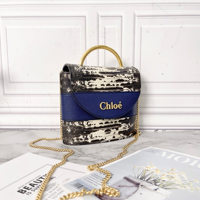 Chloe 藍色by lock蜥蜴壓紋手提肩背包17*15*4 98新配件塵袋-2