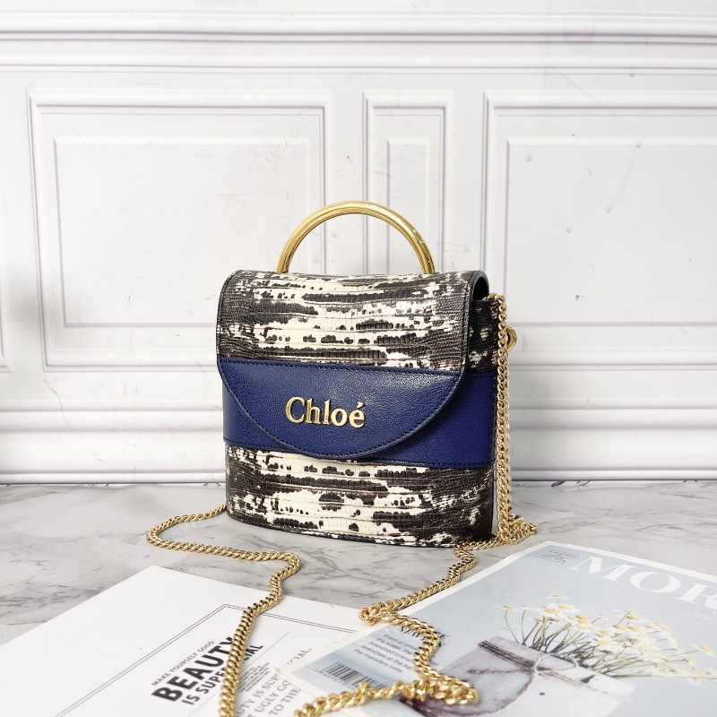 Chloe 藍色by lock蜥蜴壓紋手提肩背包17*15*4 98新配件塵袋-4