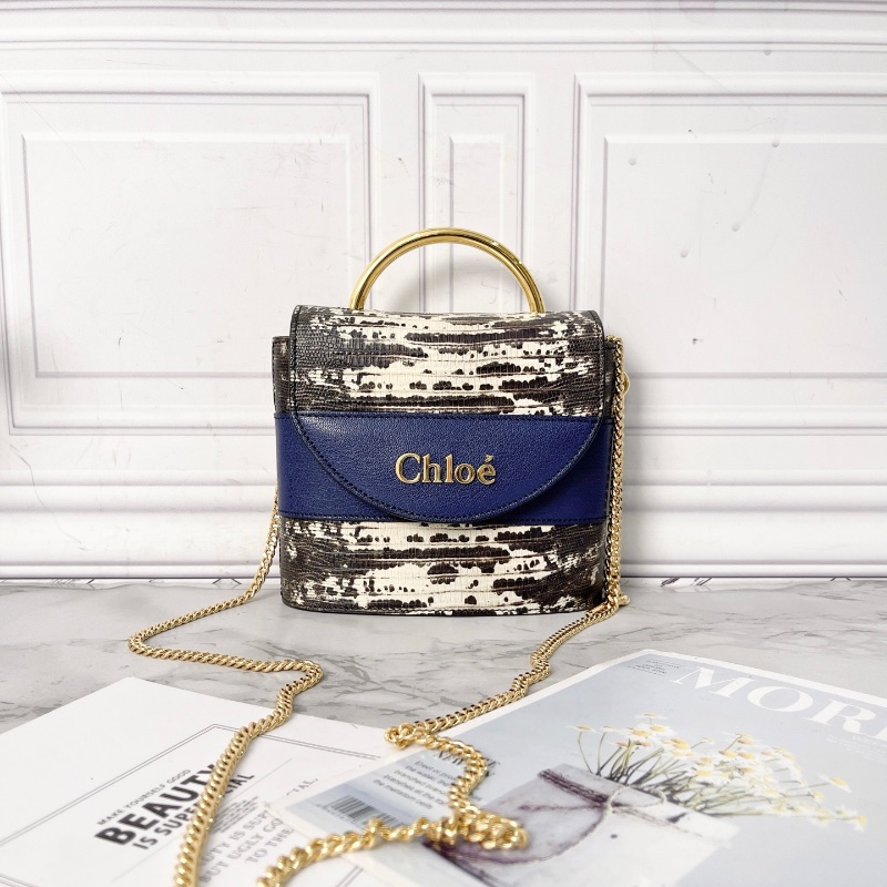 Chloe 藍色by lock蜥蜴壓紋手提肩背包17*15*4 98新配件塵袋-5