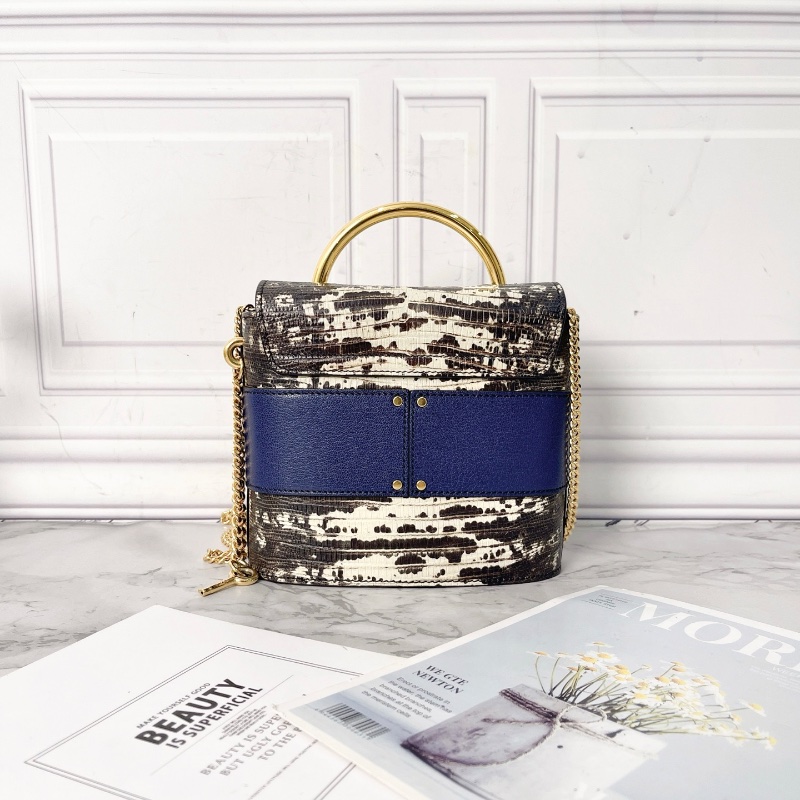 Chloe 藍色by lock蜥蜴壓紋手提肩背包17*15*4 98新配件塵袋-6