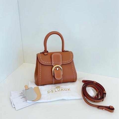【98新🆕】Delvaux  Brilliant mini 限量外縫線 金棕金扣手提包