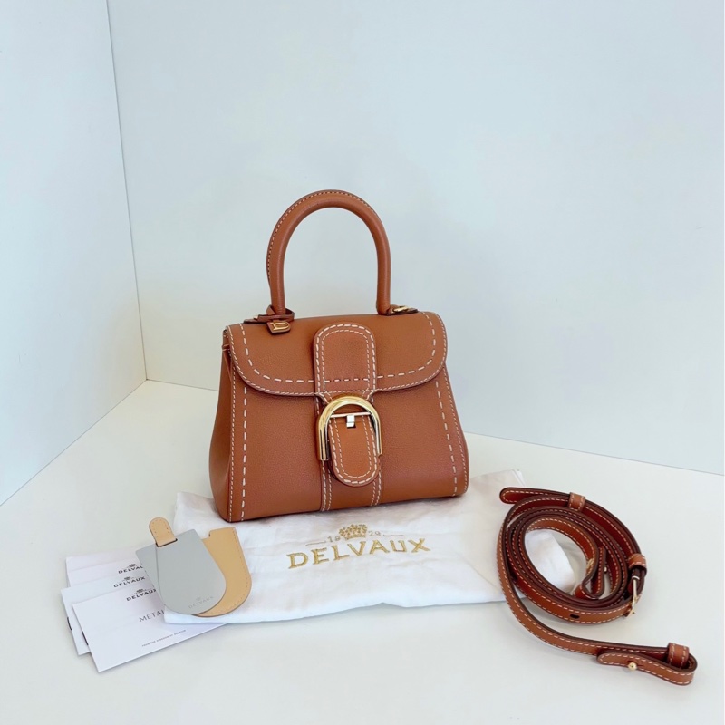 【98新🆕】Delvaux  Brilliant mini 限量外縫線 金棕金扣手提包-0