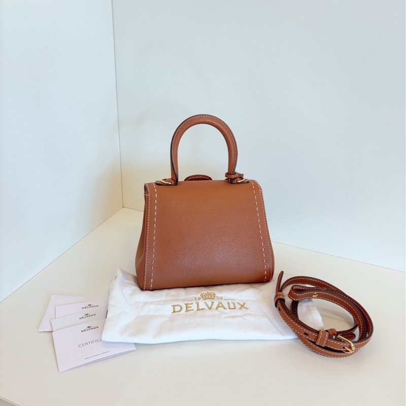 【98新🆕】Delvaux  Brilliant mini 限量外縫線 金棕金扣手提包-1