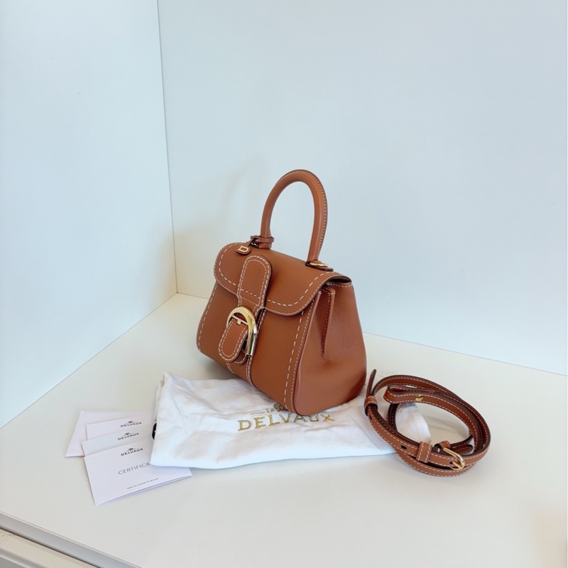 【98新🆕】Delvaux  Brilliant mini 限量外縫線 金棕金扣手提包-3