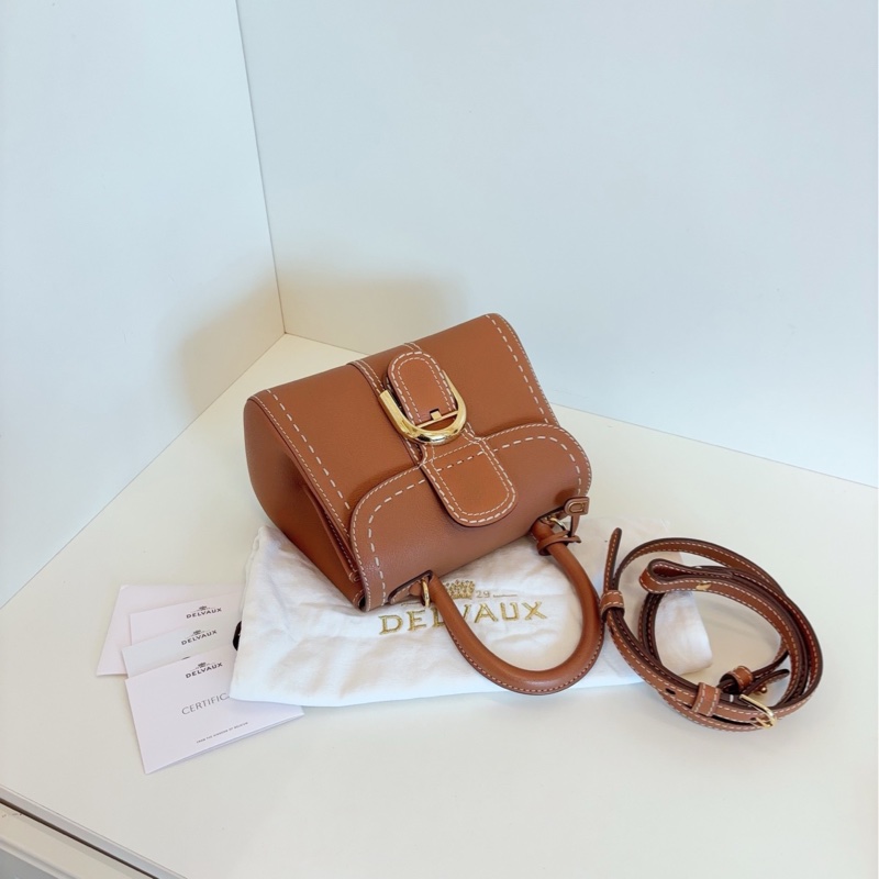 【98新🆕】Delvaux  Brilliant mini 限量外縫線 金棕金扣手提包-4