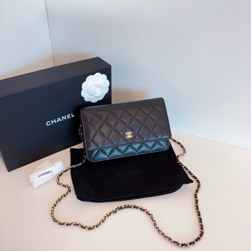 【全新全套帶膜🆕🎁】Chanel 23年芯片 新款內里 經典黑金荔枝皮woc 發財包 斜挎包-0